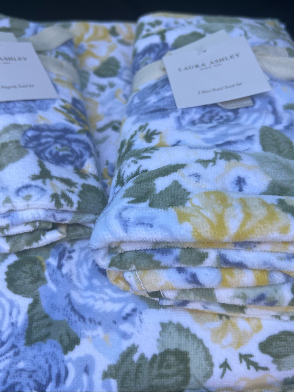 6pc Laura Ashley Blue FLORAL QUARTET Bath Towel set  Bath Hand  Towels Yellow